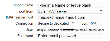 IMAP settings 1and1 exchange