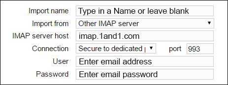 IMAP settings 1and1