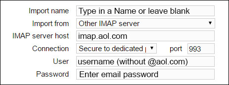 IMAP settings aol