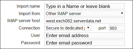 IMAP settings serverdata
