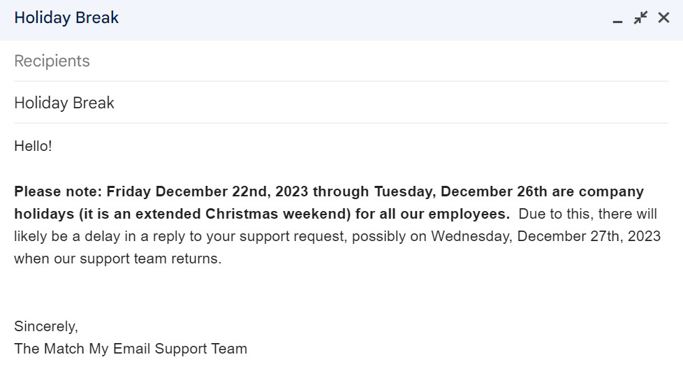holiday break email