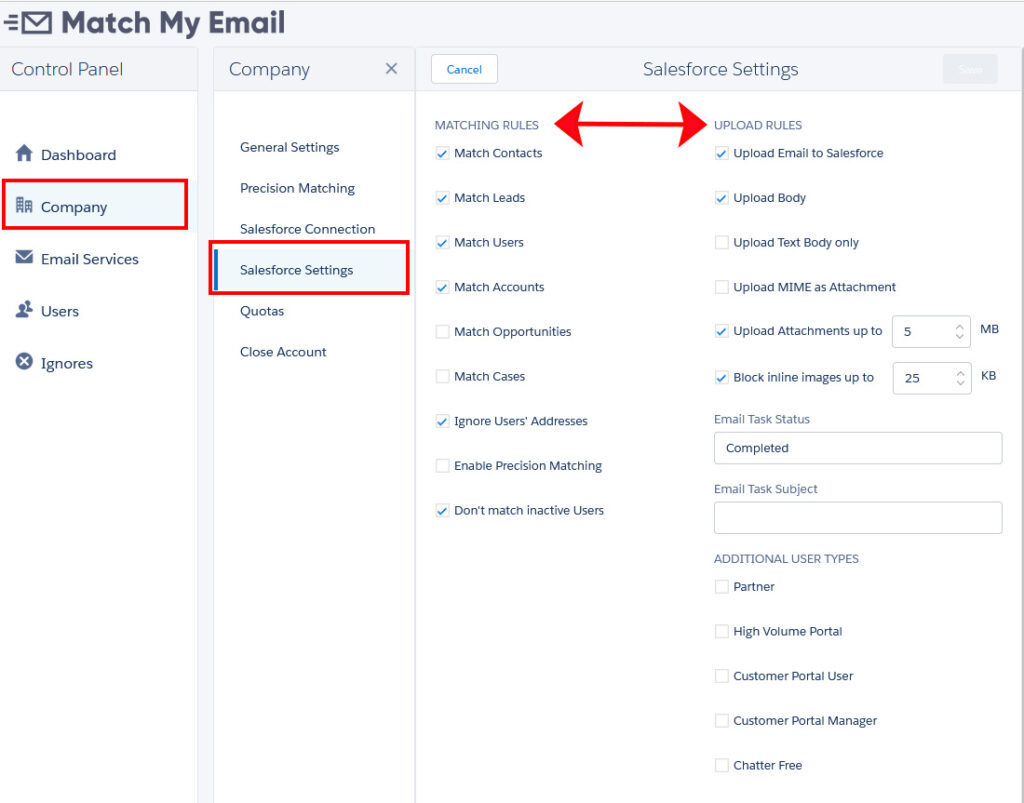 4.5. Control Panel> Company > General > Salesforce Settings - MME Wiki