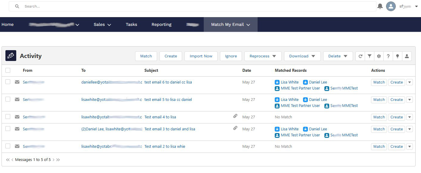 Match My Email Activity Dashboard